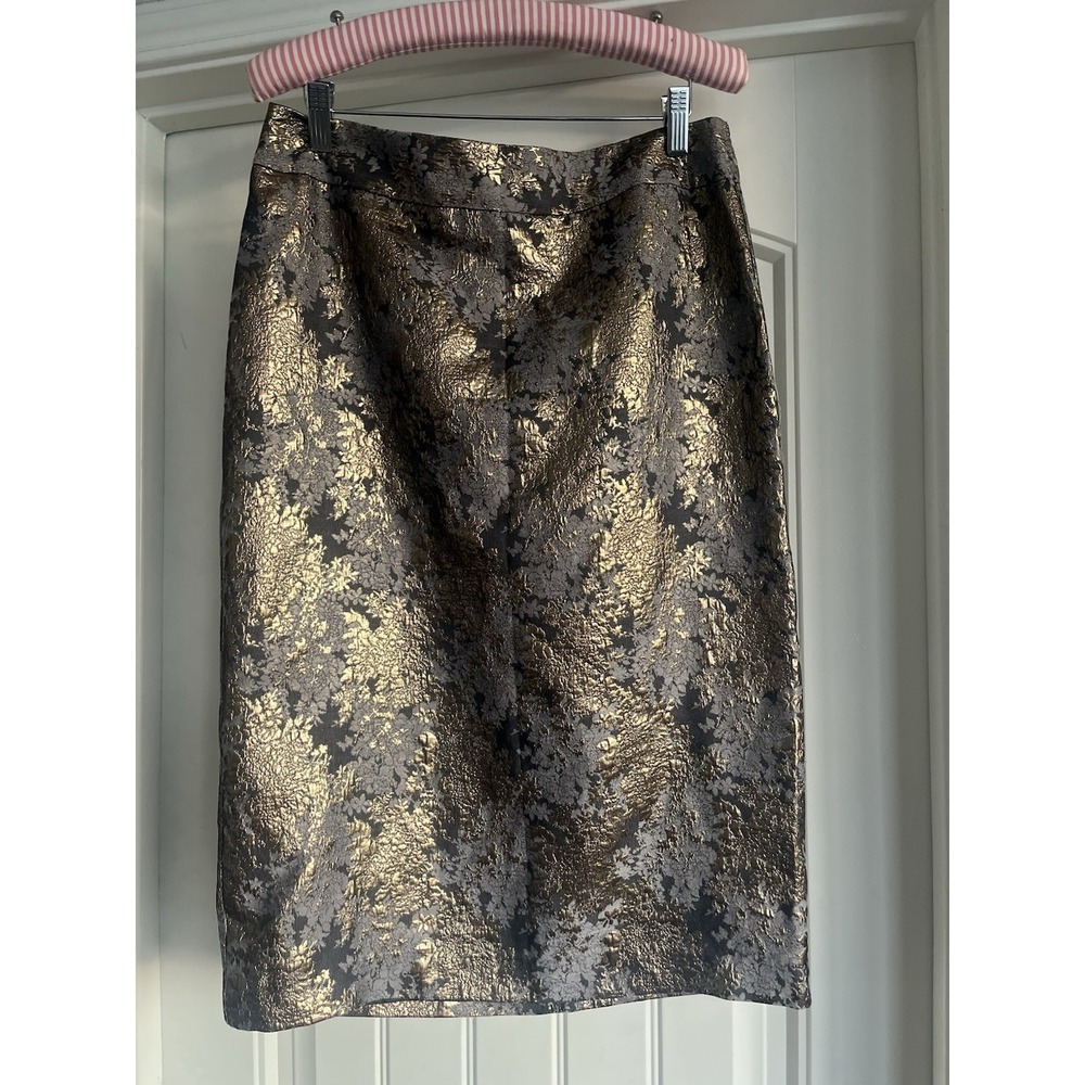 Liz Claiborne Pencil Skirt Women 6 Gold Metallic Floral Brocade Holiday Career